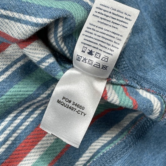 Faherty Hoodie Mens XXL Blue Organic Cotton Striped Slub Pullover Casual Travel - Picture 9 of 10